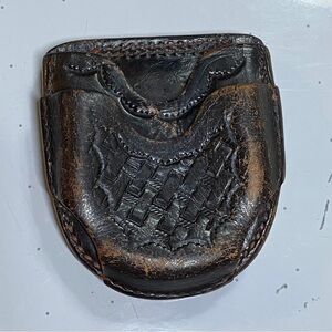 Brown Double Handcuffs Holster Leather Basketweave D101W Bucheimer Clark USA